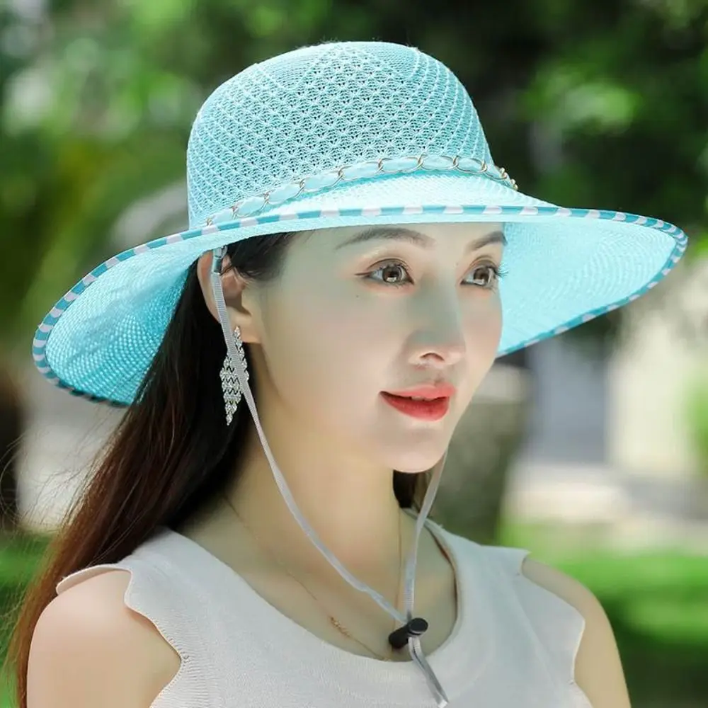 Шляпка женская Соломенная с широкими полями, модная пляжная Регулируемая Панама с защитой от УФ излучения, дышащая Складная в Корейском стиле