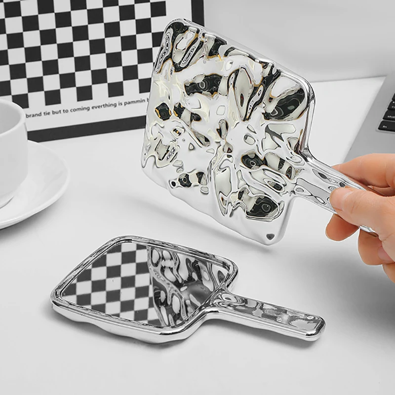 

Electroplated Handle Makeup Mirrors HD Beauty Portable Hand Square Hand Small Make Up Mirror