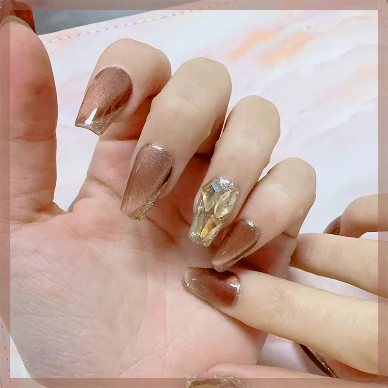 

S+M Size Gradient Short Ballet Nails Set 10Pcs Nude Color False Nails Coffin Fake Nail Press On Nails Full Cover Nail