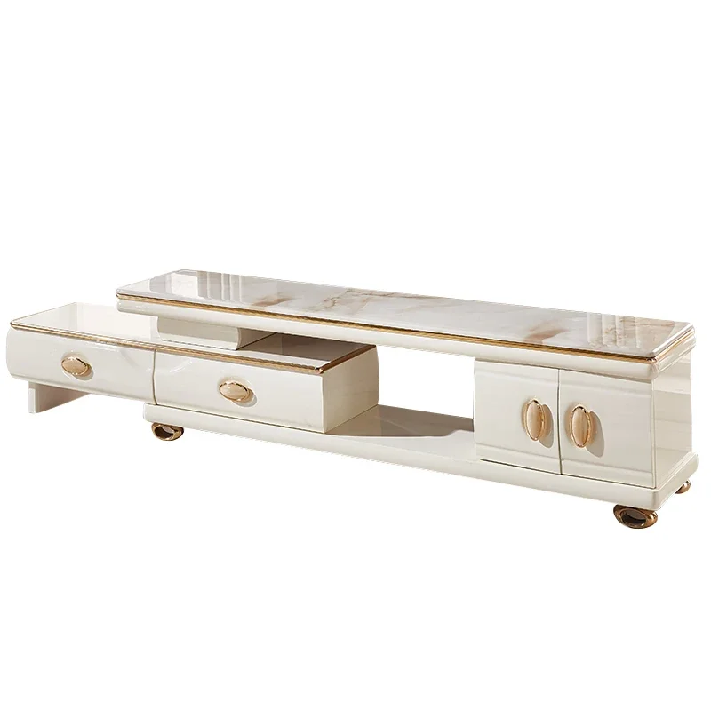 

Natural marble coffee table TV cabinet telescopic combination paint solid wood modern simple and fashionable small apartment