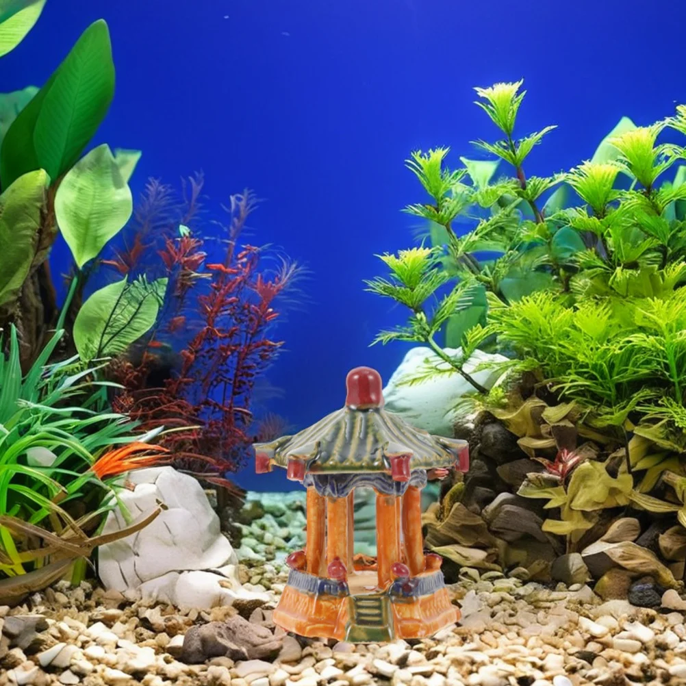 

Miniature Ceramic Pavilion Fish Hideaway Shelter Aquarium Bonsai Ornament Micro Landscape Classical Zen Garden Aquarium Decor