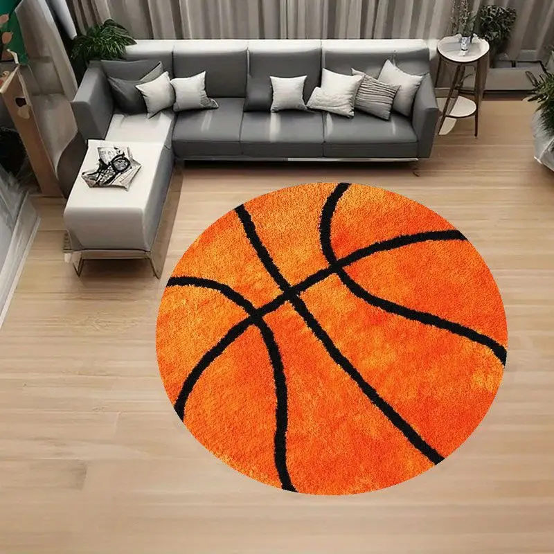 Basketball Pattern Round Rug Flannel Soft Home Decor Sports Theme Kids Playroom Gym Locker Room Non Slip Floor Carpet Athletic view 4