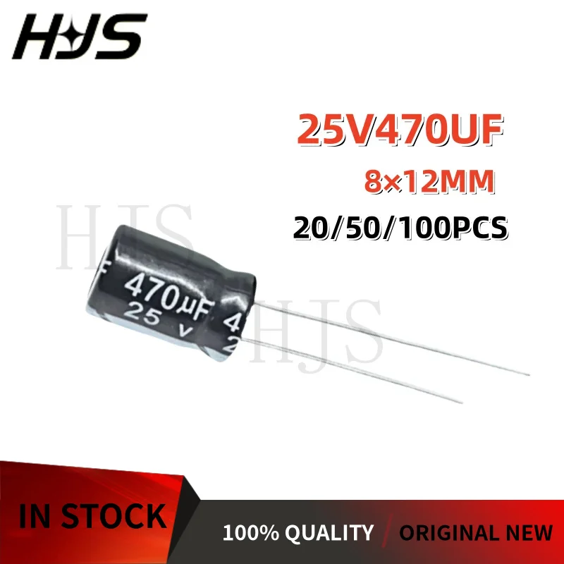 

20-100PCS 25V470UF 8×12MM 25v470uf 8*12mm 470uf 25v aluminum electrolytic capacitor Brand New In Stock