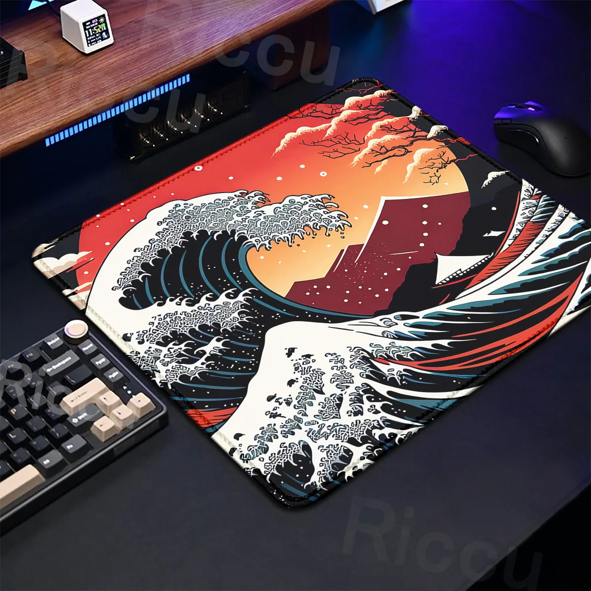 Japan Great Waves Small Size Mousepad Anime Desktop Accessories Natural Rubber Gamer Deskmat Mause Office Lock Edge Keyboard Rug