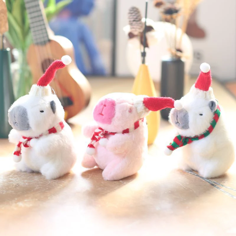 Christmas Creative Capy Guinea Pig Plush Doll Keychain Pendant Car Ornaments