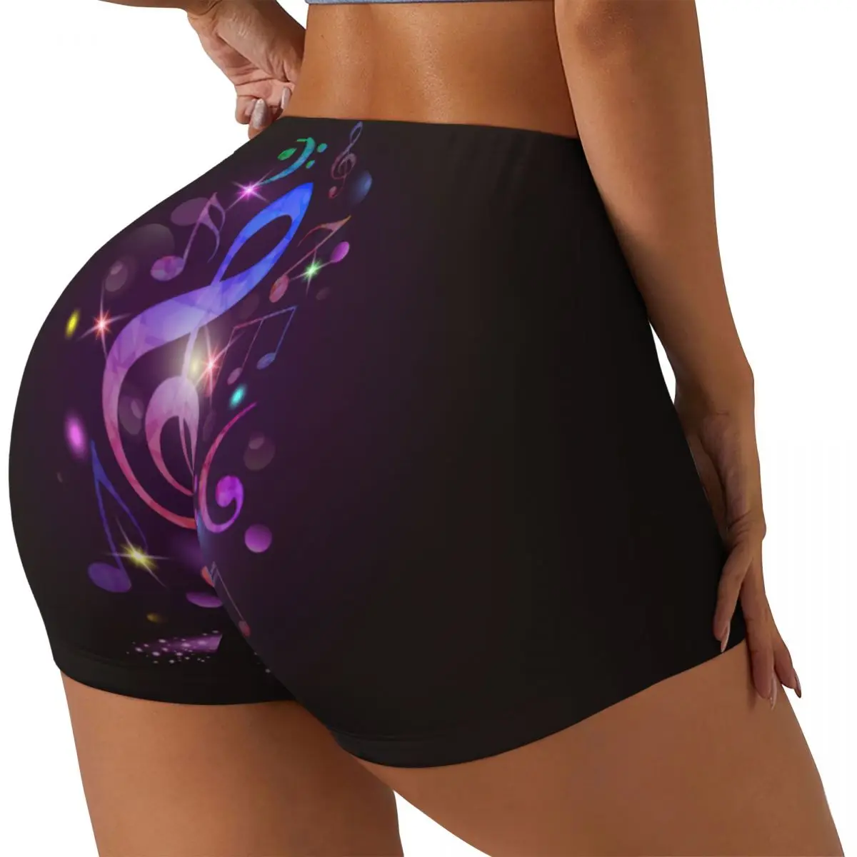 Sexy tight hip sports shorts Colorful Music Note Purple Print fitness women's comfortable yoga shorts