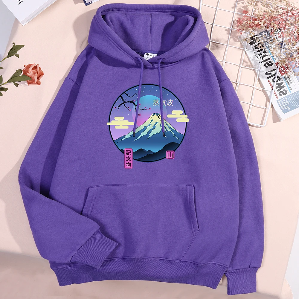 Japanese Harajuku Sakura Mount Fuji Men Women Hoody Fashion Fleece Hoodies Autumn Pullover Sweatshirt Cute O-Neck Streetwear