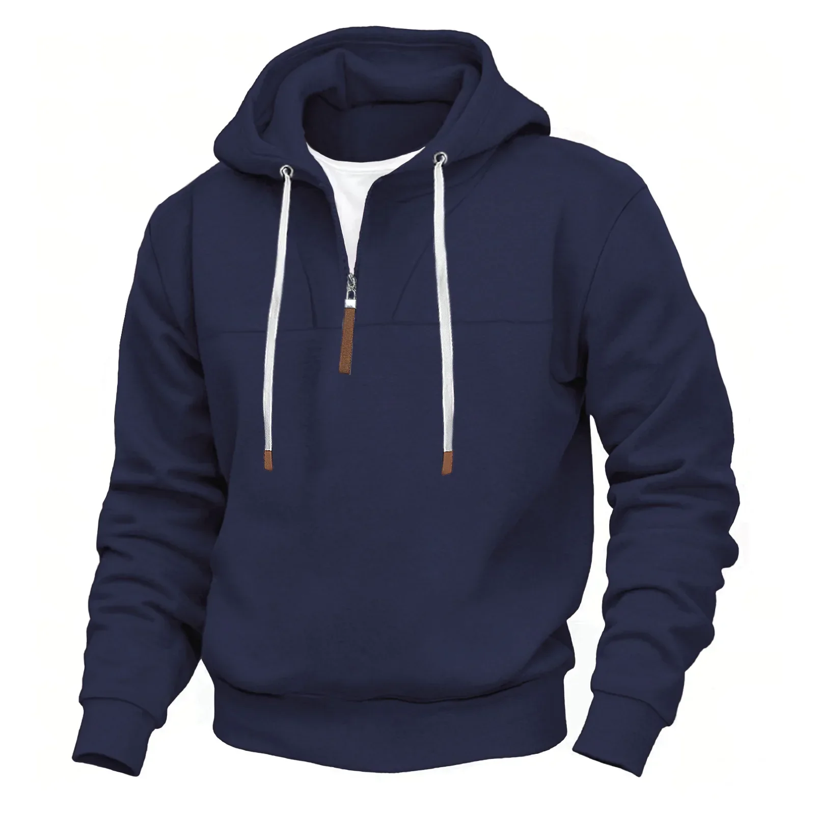 Men's Velvet Half-Zipper Trendy Hooded Sweatshirts Double-Thread Splicing Long-Sleeved Loose Men's Women's Hoodies Sweater