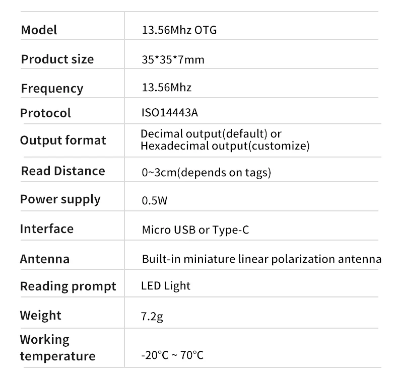 13.56mhz ISO14443A HF Tiny Size RFID OTG Android Phone USB Type-c Interface Portable Handheld IC Card Reader