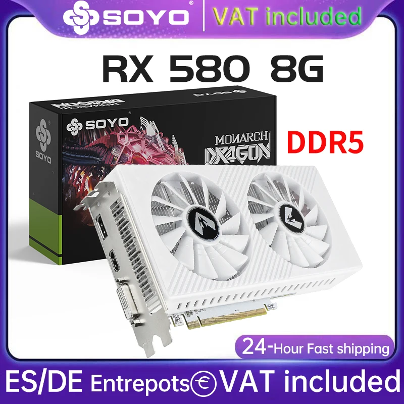 SOYO-tarjetas gráficas Radeon RX580 8G GDDR5, tarjeta de memoria para videojuegos, PCIE3.0x16 GPU, componentes de ordenador de escritorio AMD RX 580 8G