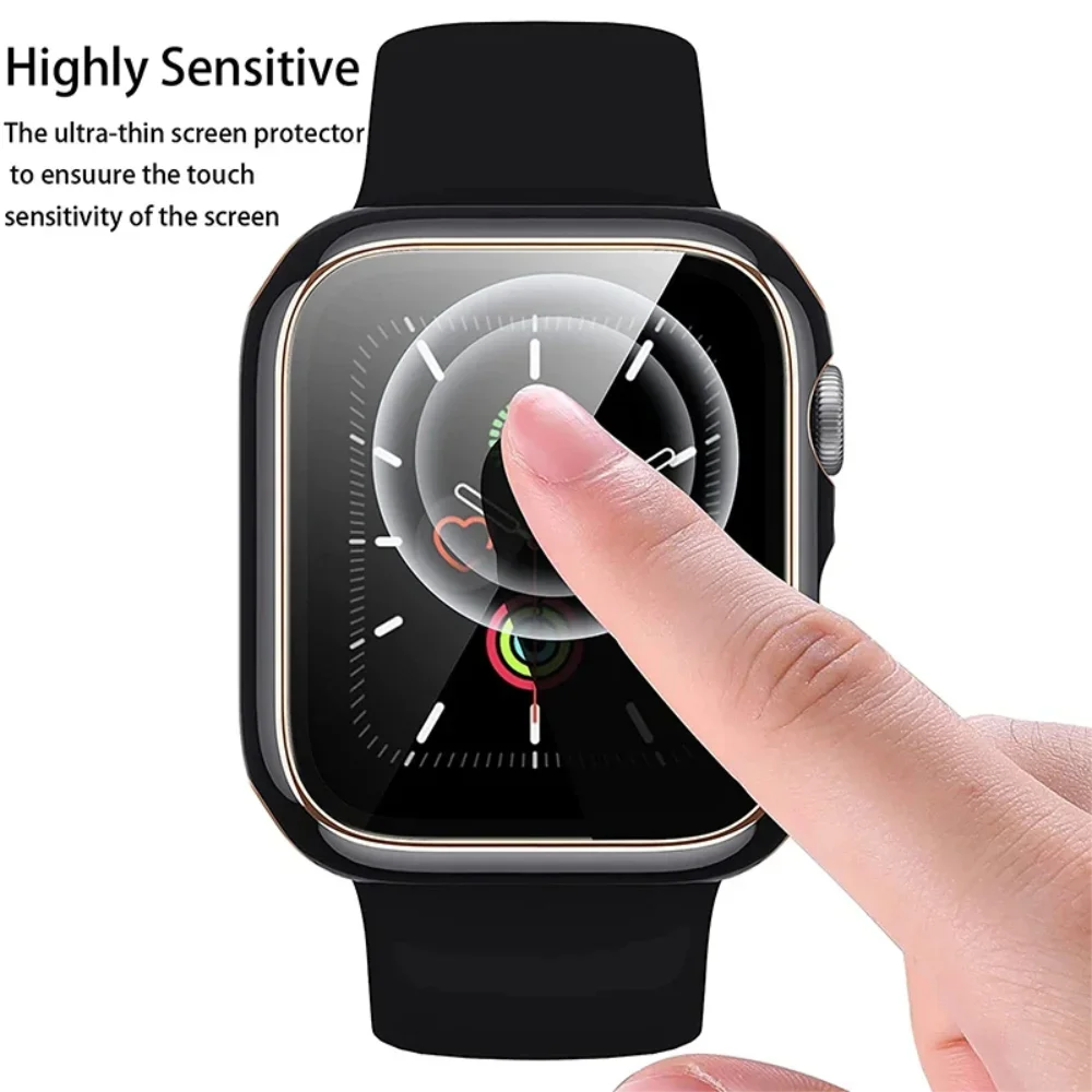 Vidro e Capa para Apple Watch, Protetor de Tela e Bumper, Acessórios iWatch, 9 8 7 6 Se 5, 44mm, 45mm, 42mm, 41mm, 40 capas