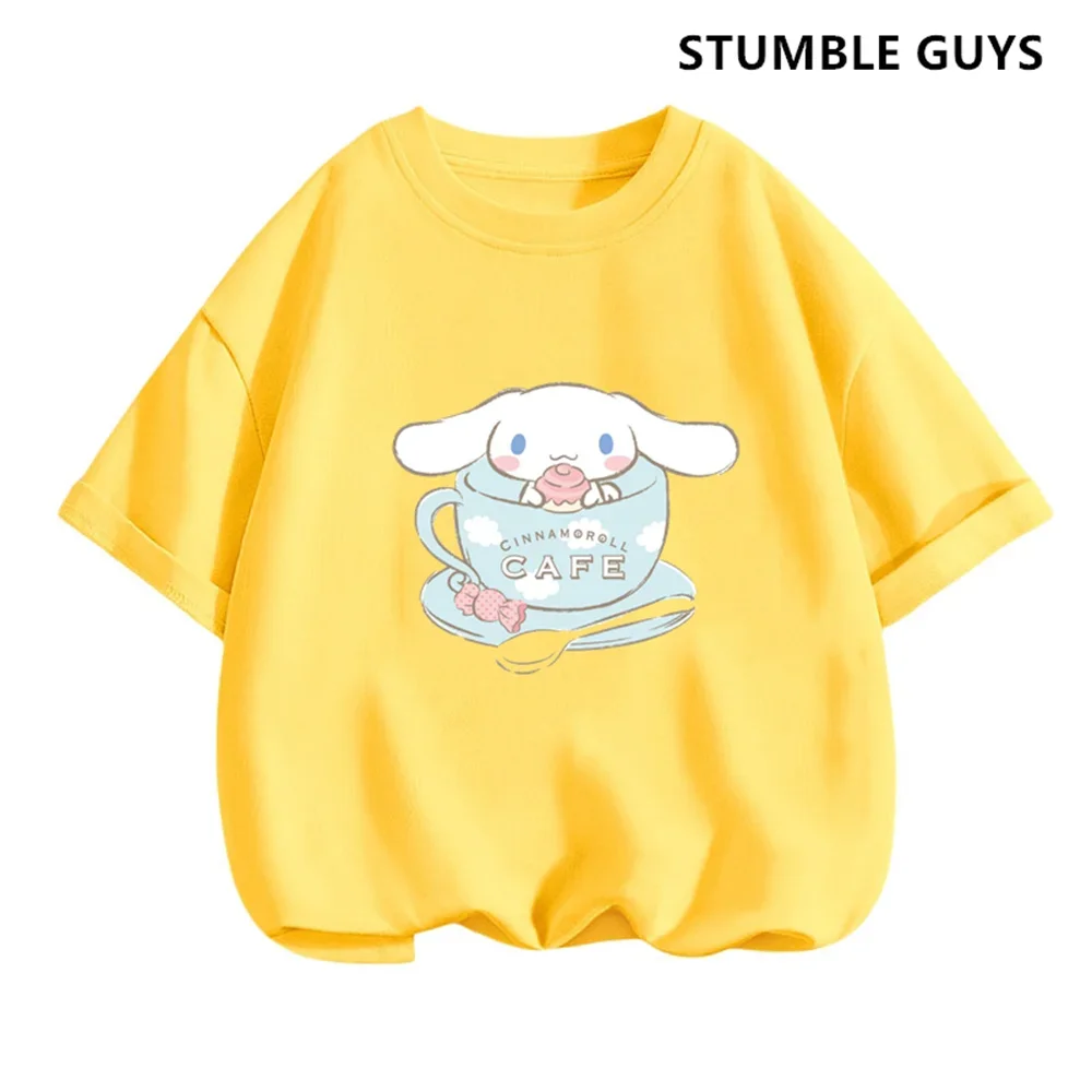 Kids Cinnamoroll Tshirt Summer Hello Kitty Kids Cartoon Casual Short-sleeved T-shirt Set Baby Boy Clothing Girls Clothing