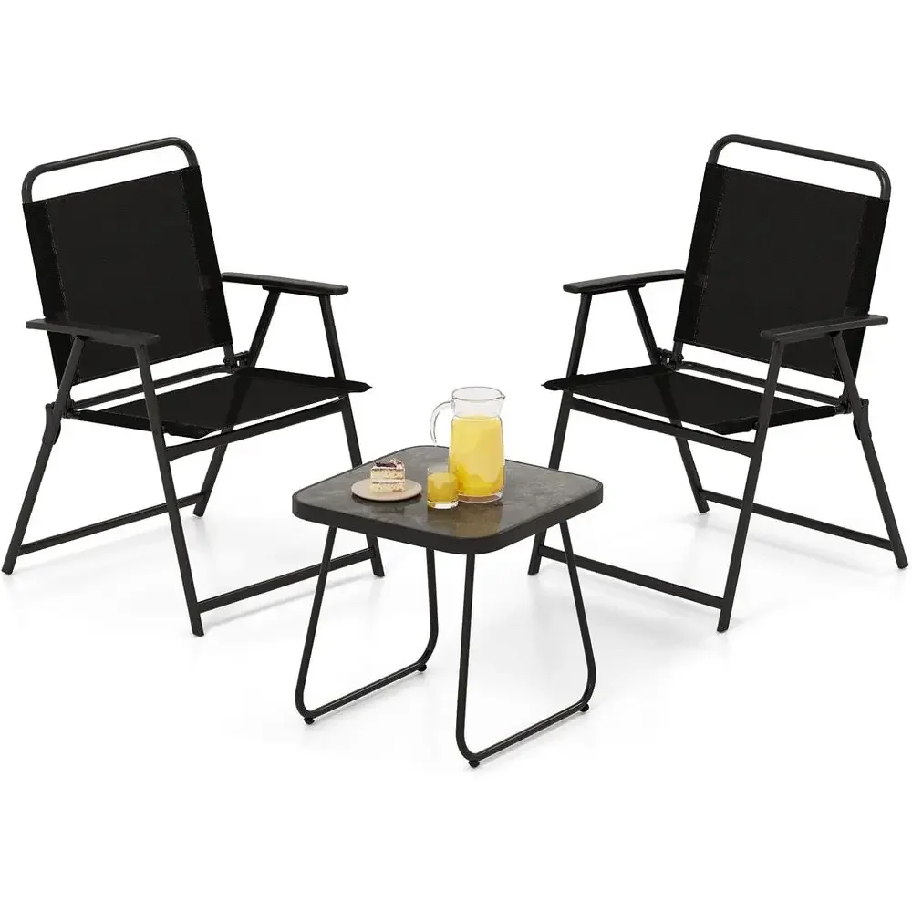 3-Piece Outdoor Bistro Set: 2 Fabric Chairs & Side Table for Patio, Balcony, Garden, Poolside