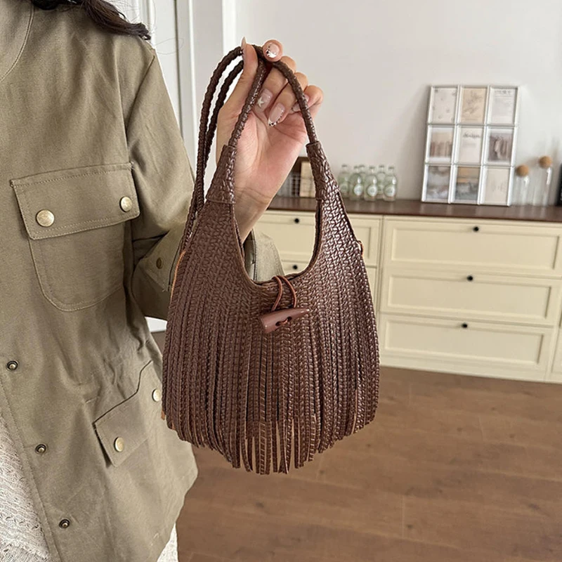 Long Tassel Horn Button Crossbody Shoulder Bag,bohemian Women Sling Bag,summer Fringed Woven Lightweight Handbag,commute Purse view 4