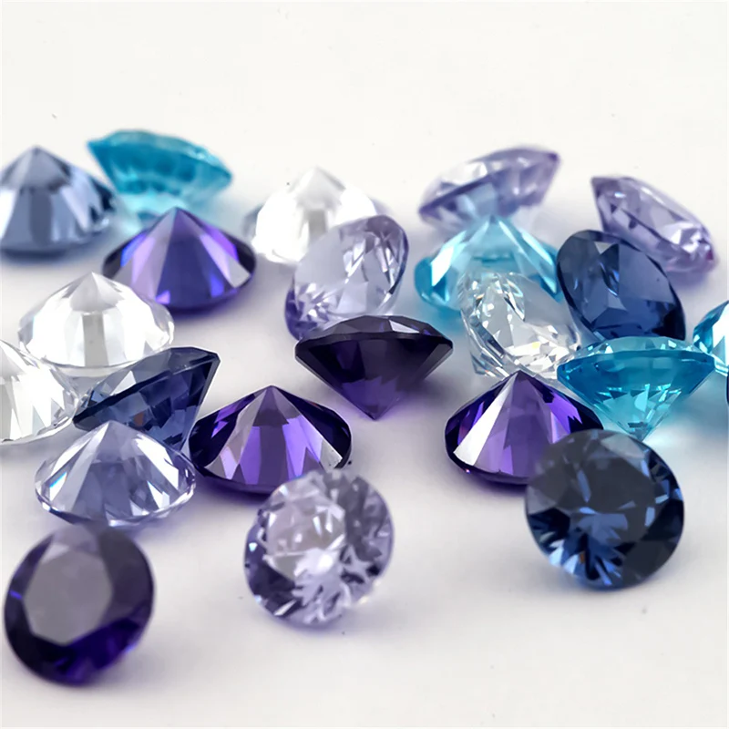 Size 1mm-10mm 5A Round Cut Cubic Zirconia Stone White SeaBlue Violet Tanzanite Lavender Mix 5 Color Loose CZ Synthetic Gemstone