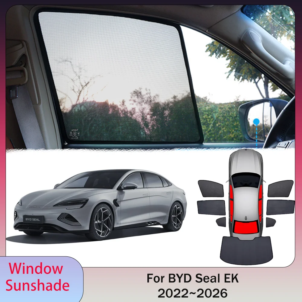 

Для BYD Seal EK 2022 ~ 2026 2023 2024 2025 автомобильная магнитная сетка, солнцезащитный козырек для конфиденциальности, солнцезащитный козырек на боковое окно, аксессуары для защиты от ультрафиолета