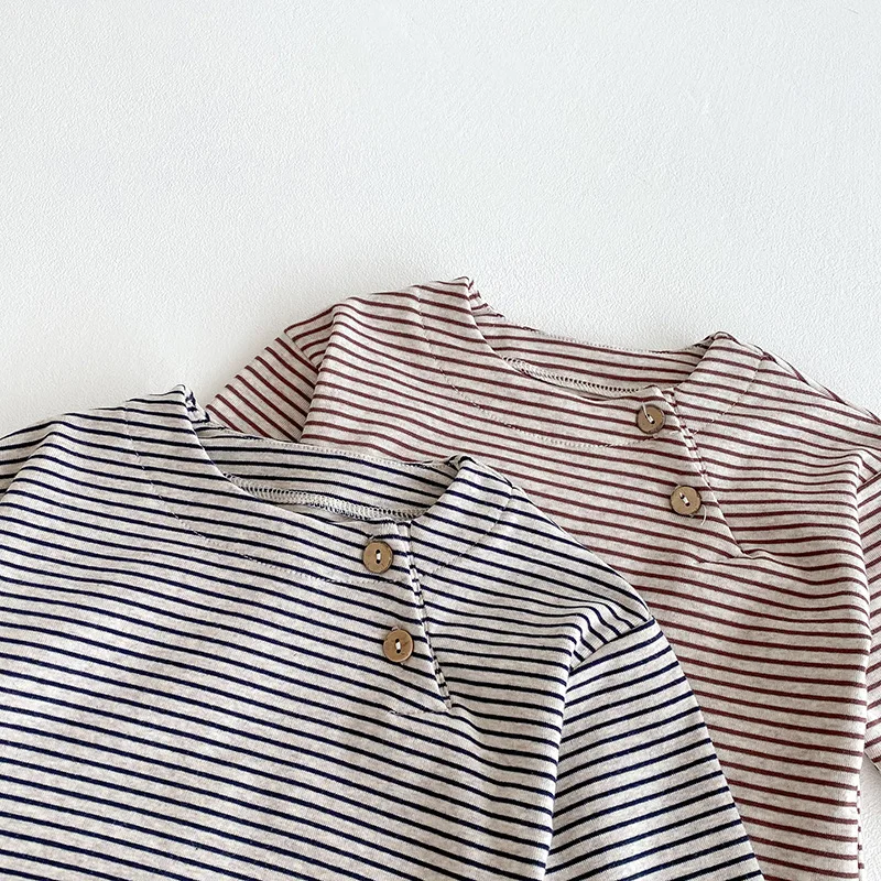 

Baby Long Sleeved T Shirt Pure Cotton Spring and Autumn Clothing Striped Top for Boys and Girls Baby and Childrens Top
