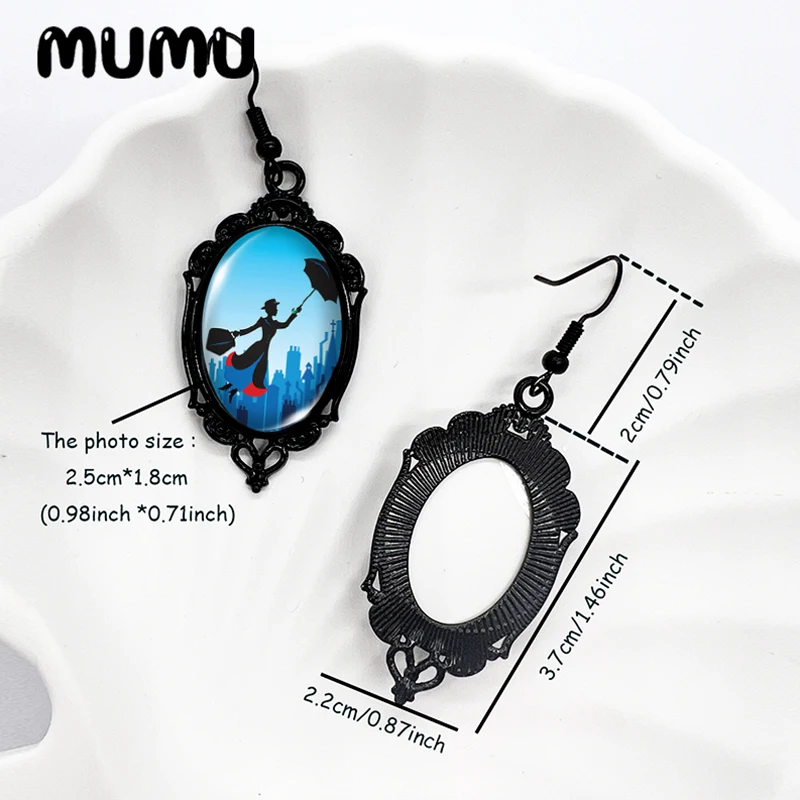 2024 New Mary Poppins Dangle Earring Black Lace Oval Earrings Handmade Glass Dome Jewelry Gifts