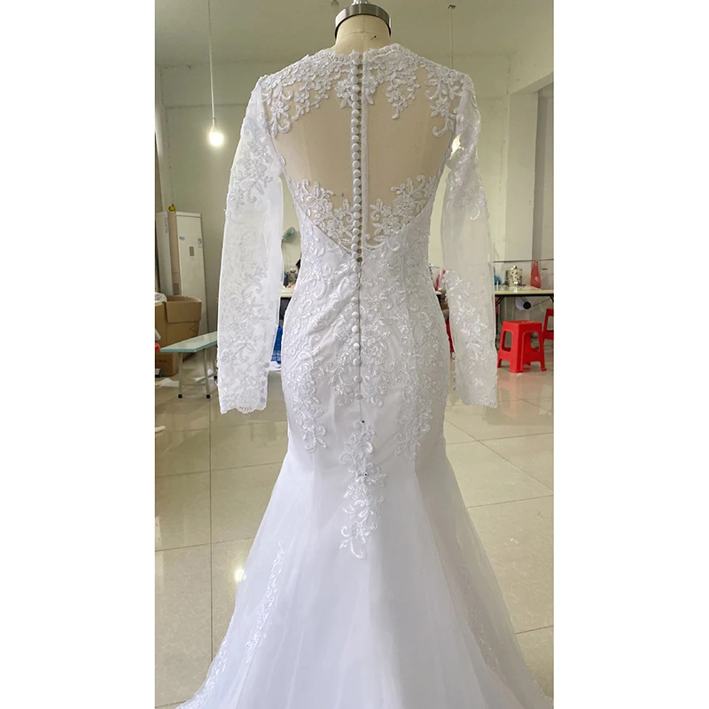 Longsleeve Mermaid Wedding Dresses Luxury Lace Chapel Train Wedding Gown Sexy Button Back Vestidos De Fiesta 2024 New