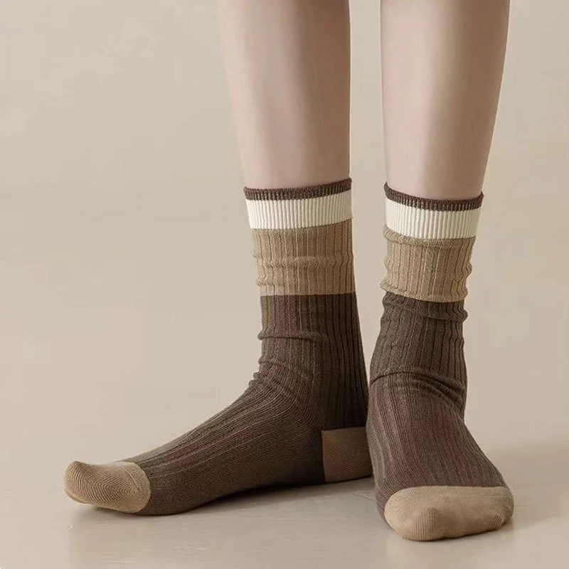 5Pairs Maillard Color System Women's Socks Women Ruffle Middle Tube Ankle Short Breathable Socks Sports Trend Socks
