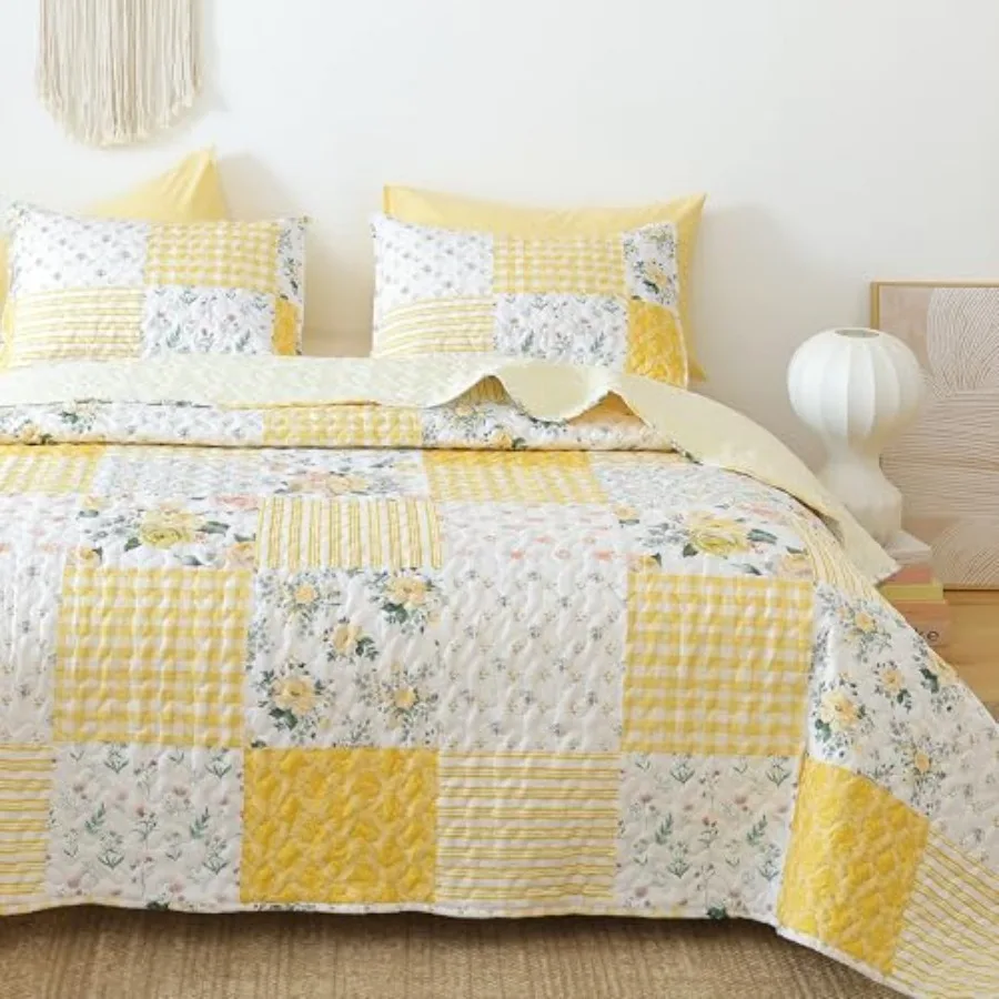 

Quilt Sets Size Floral Quilt Set 3 Pieces Bedding Set Bedspreads Comforter Blanket with 2 Pillow Cases- Ultra Soft Floral Cover