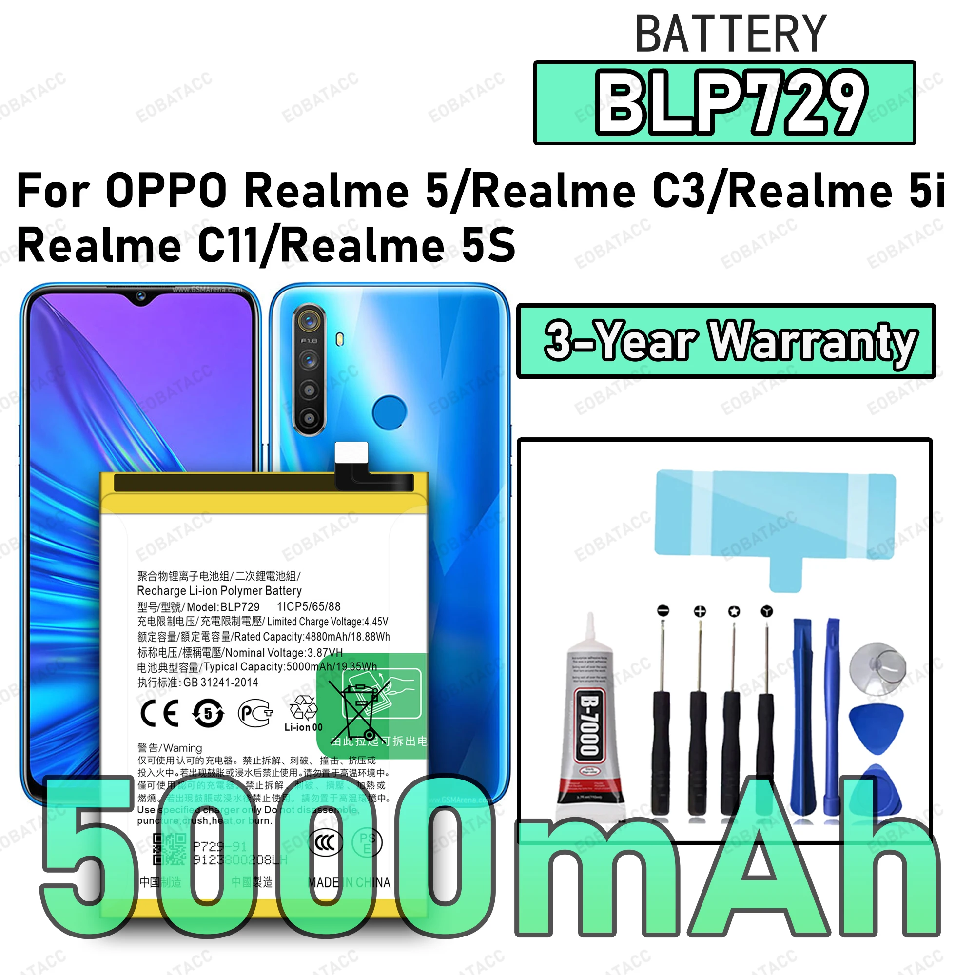 

100%New High Quality BLP729 Battery For Realme 5/Realme c3/realme 5i/realme C11 Battery Bateria