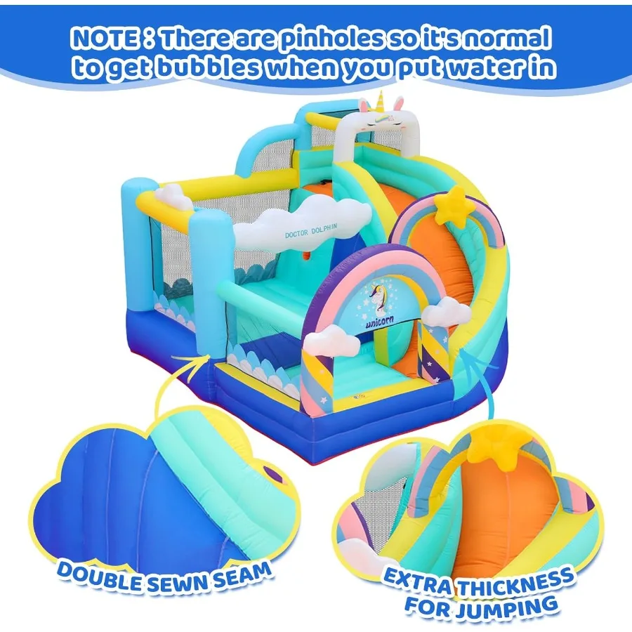 منزل ترتد قابل للنفخ، منزل يونيكورن مع منزلق، منزل نطاط قابل للنفخ مع حفر كروية، حارس القفز للأطفال من سن 4 إلى 8 سنوات،