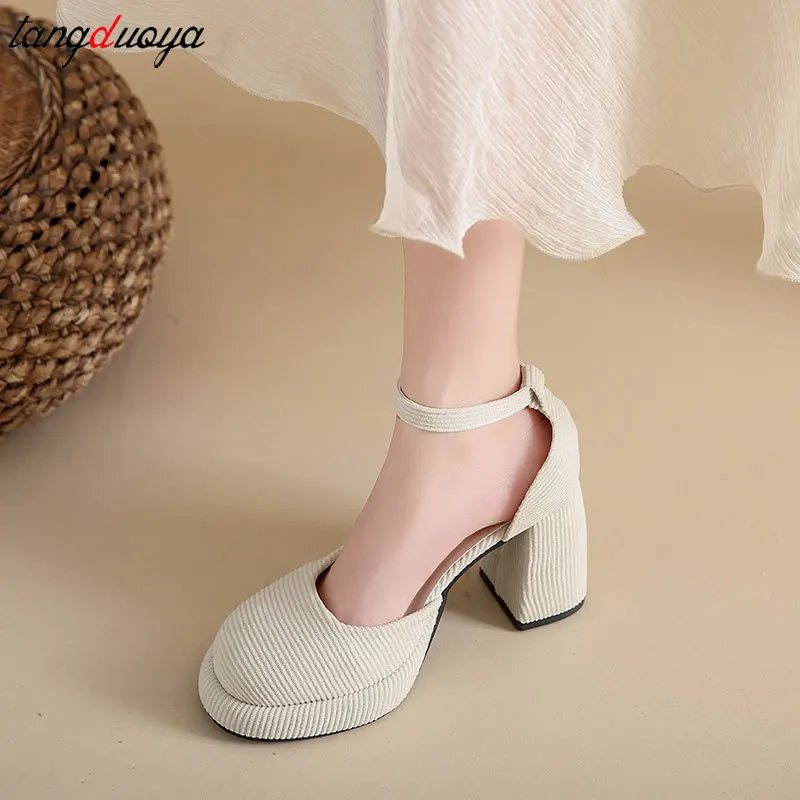 2024 New High Heels Women Mary Janes Lolita Shoes Thick Platform Shoes Sandals Pumps Summer Party Ladies Shoes Mujer Zapatos