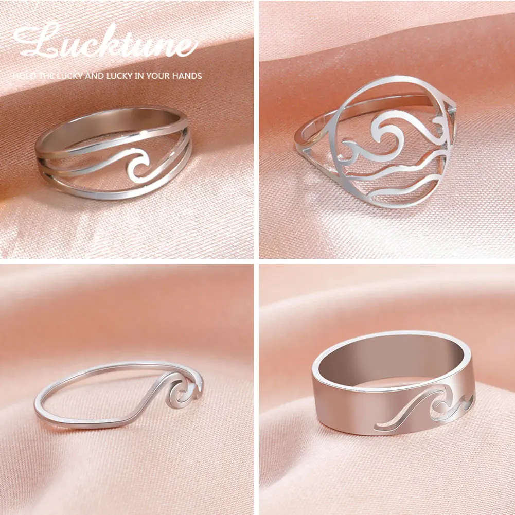 Lucktune Simple Sea Wave Rings for Women acciaio inossidabile Trendy Geometric Ocean Surf Finger Ring 2024 Jewelry Wedding Party Gift