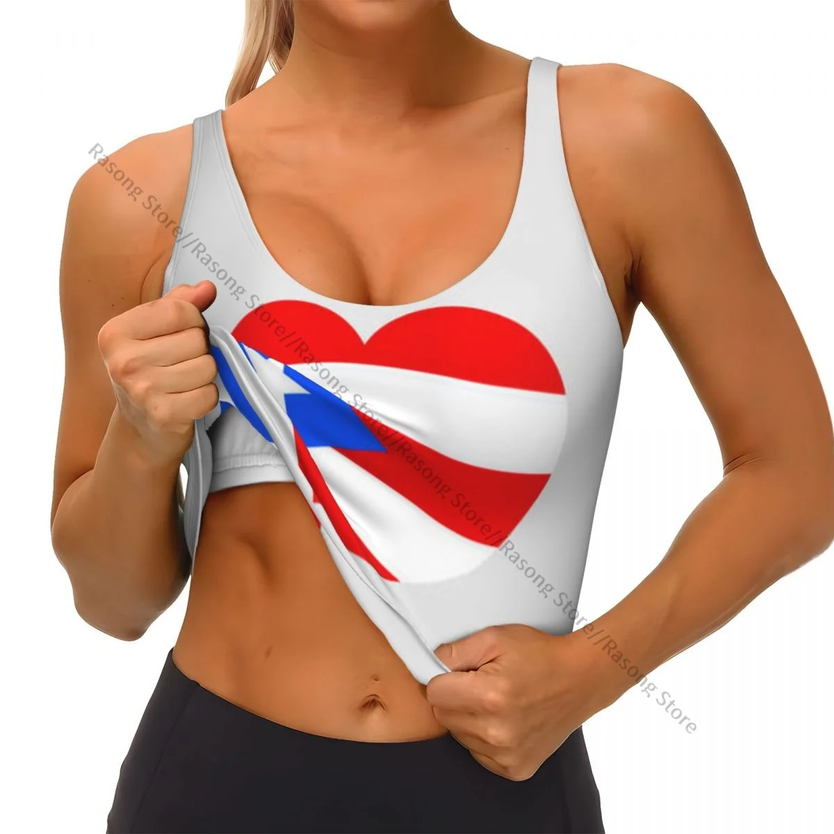 سترة اليوغا المرأة رياضة المحاصيل القمم بورتوريكو القلب العلم الشارع الشهير تجريب تنفس تانك القمم الإناث