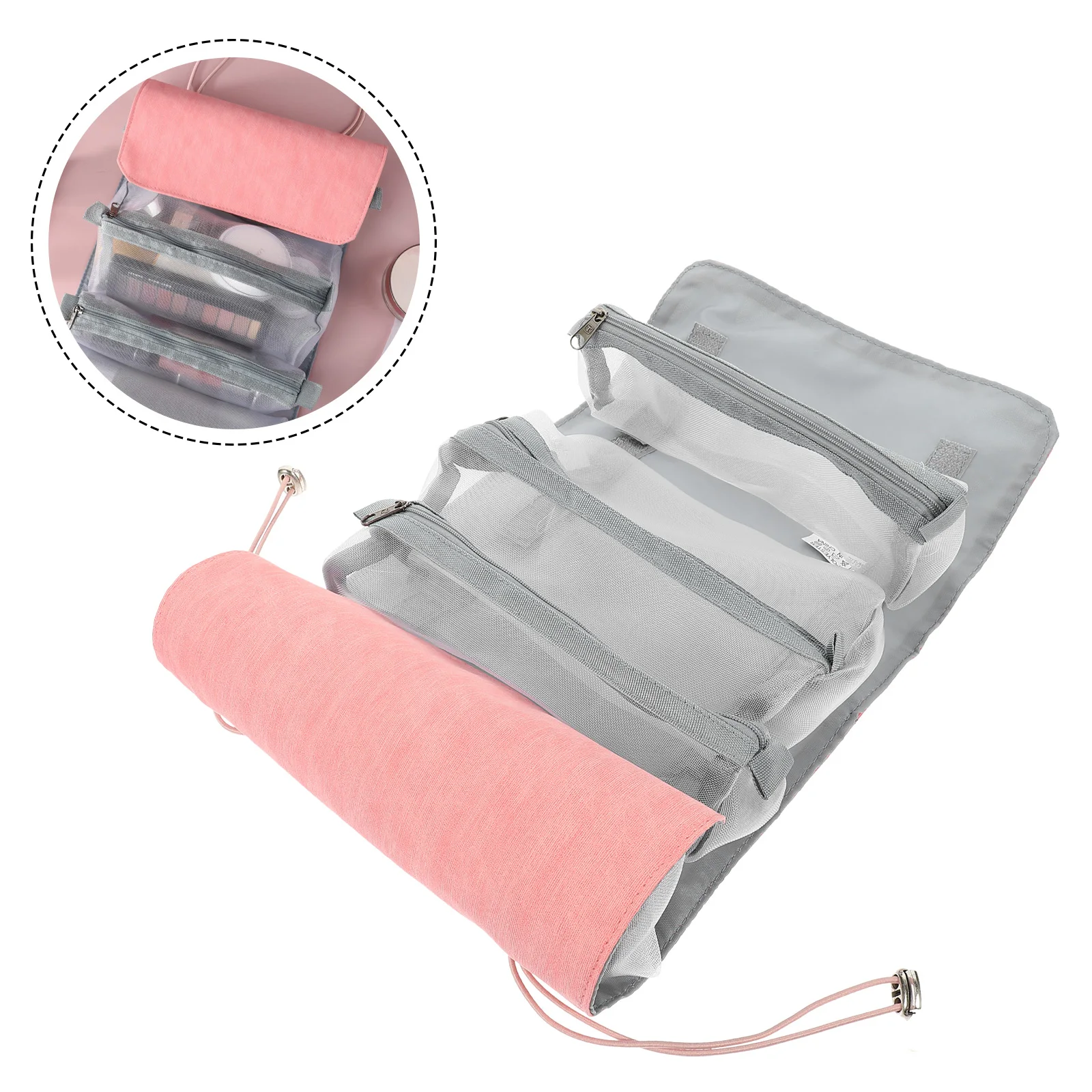 

Portable PU Mesh Large Capacity Travel Makeup Bag Waterproof Toiletry Detachable Makeup Bag Storage Foldable