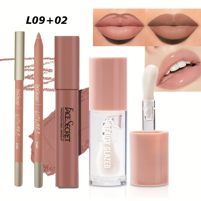 3 個のベルベットマット口紅 + リップライナー + リップオイルセット - 防水長持ちリップメイクアップセット