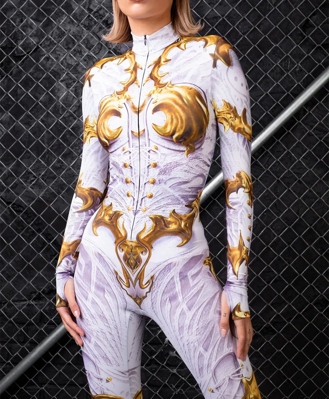 Sexy Women Bodysuit Cool Video Game Gold Role Play Clothes Steam Cyberpunk Suit Costume Halloween Party Stage Performance Suit