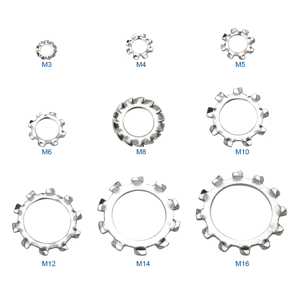 NINDEJIN 410pcs/set external tooth lock washer assortment kit 304 stainless steel m3 m4 m5 m6 m8 m10 star lock washer DIN6797A