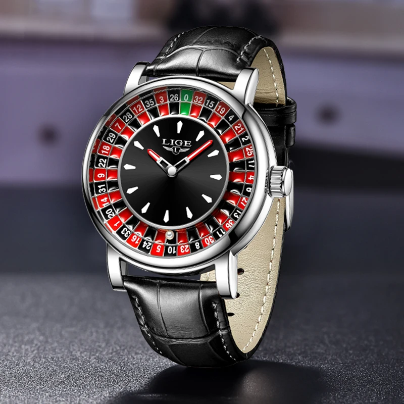 

LIGE New Creative Scrolling Pointer Magnetic Force Watch Men Fashion Business Leather Waterproof Quartz Wristwatch Clock Man