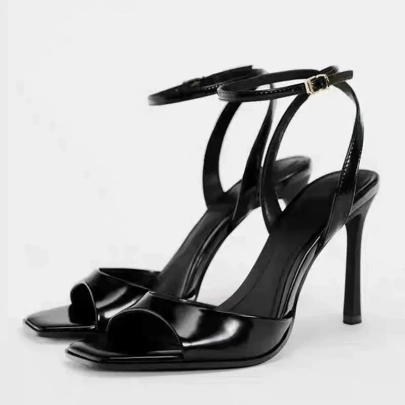 

Women's Sandals Ankle Strap Buckle High Heels Sexy Square Toe Open Toe Pumps Party Office Shoes Elegant Patent Leather Sandals