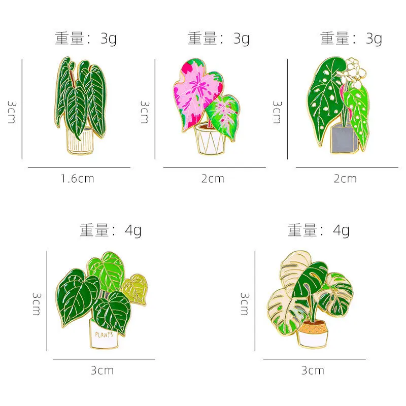cartoon potted flower alloy enamel brooch metal badge green plant lapel pin