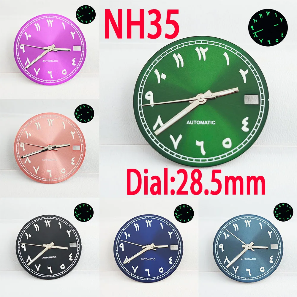 Watch Arabic numerals 28.5 mm dial NH35 dial green luminous for the NH35 NH36 automatic movement case strap pointer watch access