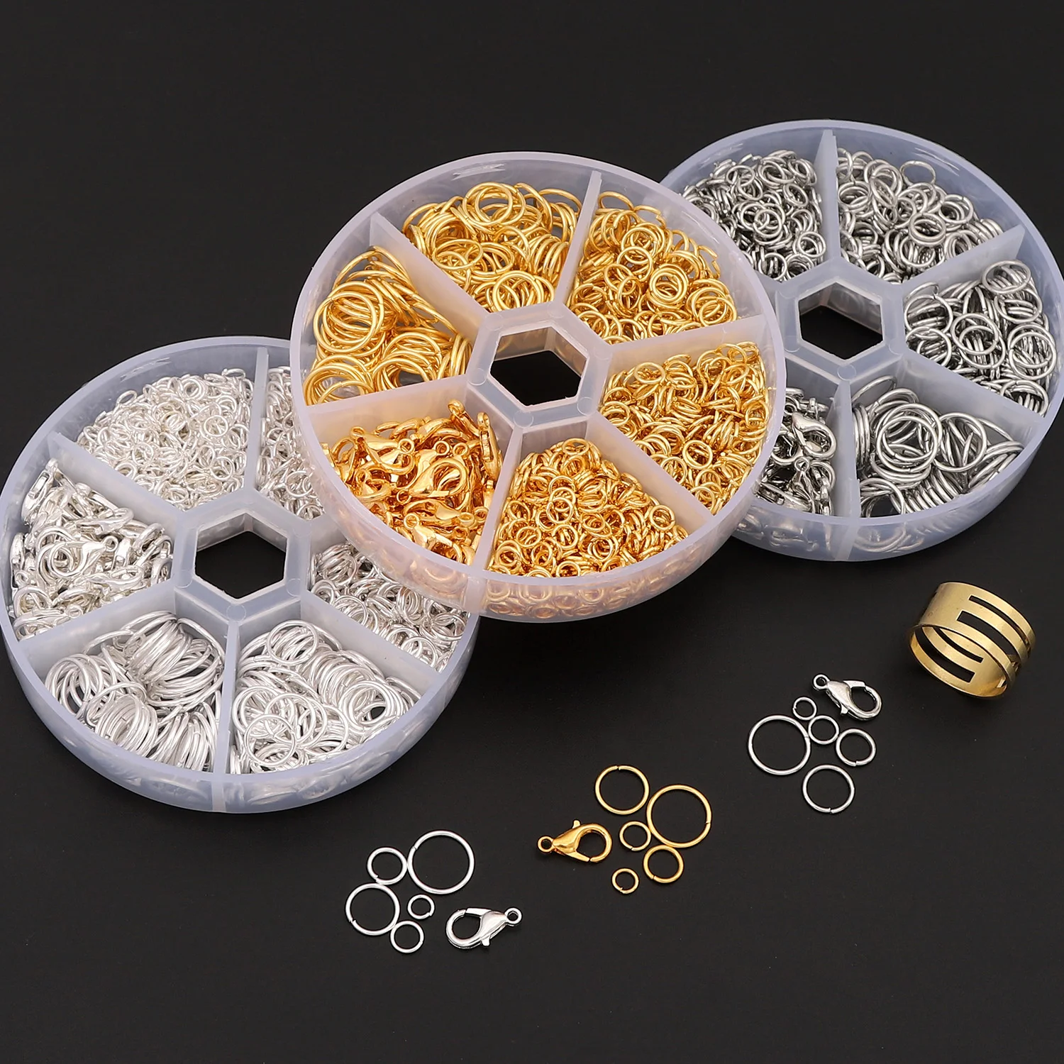 6/7 Grids Set lobster clasp Open Split Jump Rings Settings Craft Beading DIY Jewelry Findings Kit Mixed Size Making Accessories