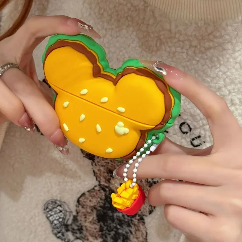 ديزني ميكي ماوس برغر غطاء حافظة من السيليكون ل AirPods 1 2 3 4 Pro Pro2 سماعة رأس بخاصية البلوتوث مكافحة الإفلات شل اكسسوارات الهدايا