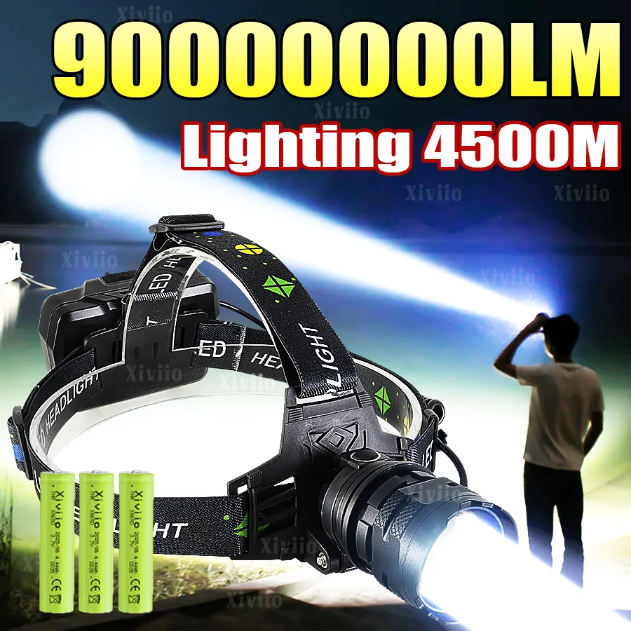 

900000000 Ultra Powerful LED Headlamp Super Bright 450M Head Flashlight Rechargeable Head Torch Fishing Hunting Headlight 18650