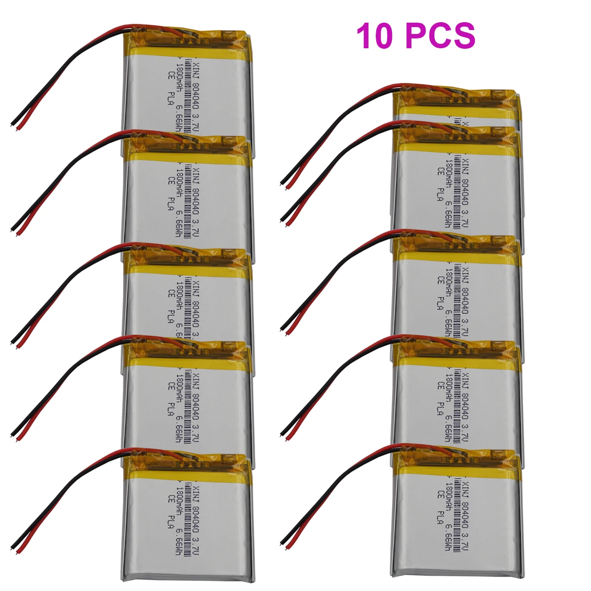 

Lots 10pcs 3.7V 1800mAh 6.66Wh Rechargeable Replacement Li-Polymer Li Lithium Battery 804040 Lipo For GPS DashCam Video Player