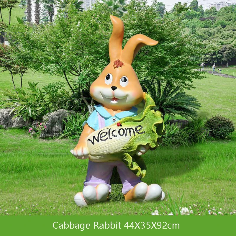 Cartoon Rabbit Sculpture Fiberglass Home Decoration Outdoor Kindergarten Farm Courtyard Flowerpot Lawn Scenic Ornaments Crafts