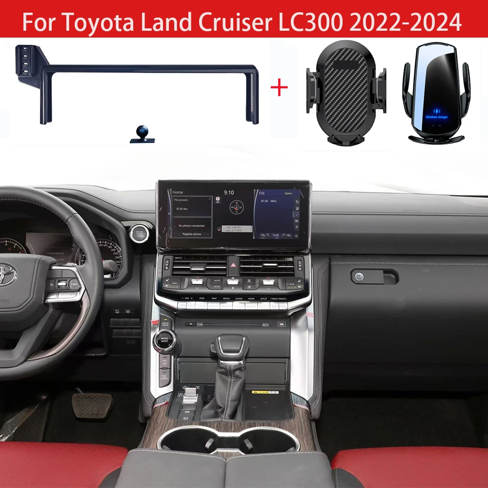 Car Phone Holder For Toyota Land Cruiser LC300 2022 2024 Multimedia Screen Fixed Bracket Base Car Fast Wireless Charging Stand