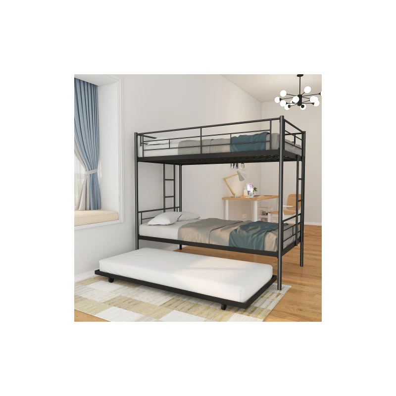 Twin Over Twin Metal Bunk Bed Frame with Trundle（Upgrade reinforcement version）