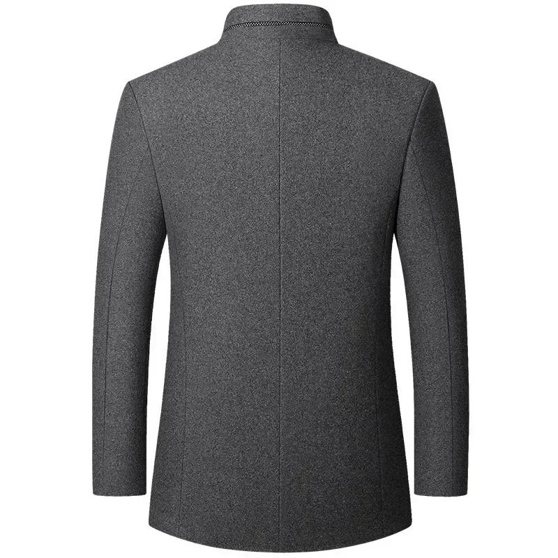 Winter Mens Wool Jacket High-quality Stand Collar Wool Blends Trench Coat Male Business Casual Wool Trench Jackets Men Clothing