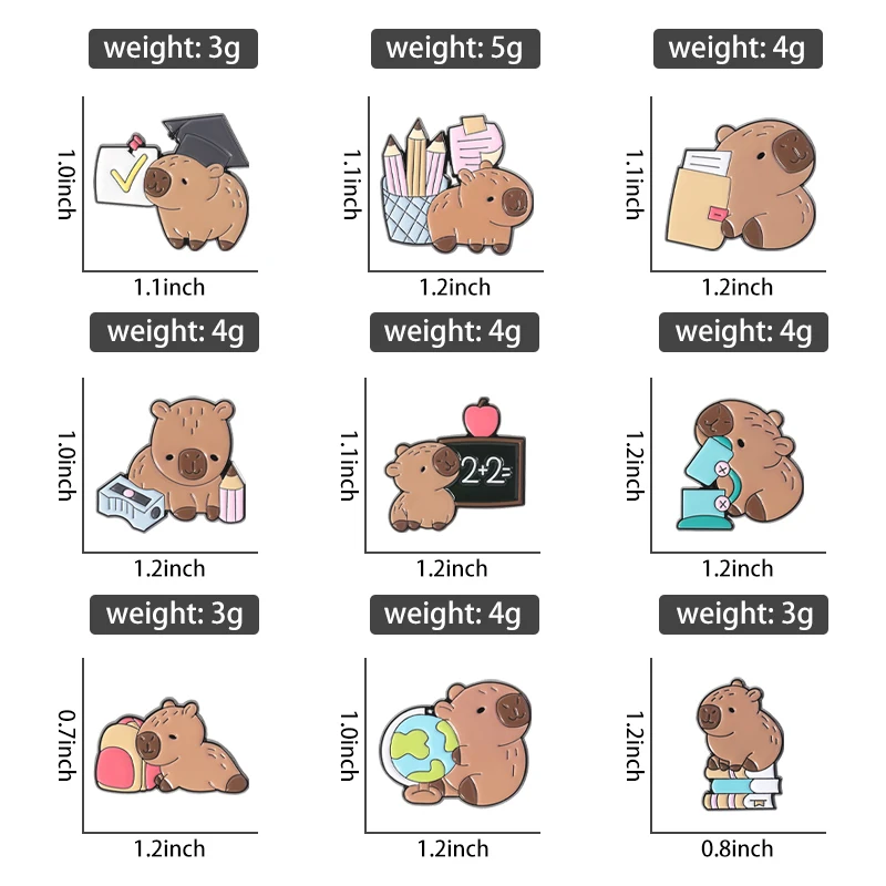 School Kawaii Capybara Set Enamel Pins Creative Cartoon Capybara Education Accessories Brooch Lapel Badge Jewelry Students Gifts