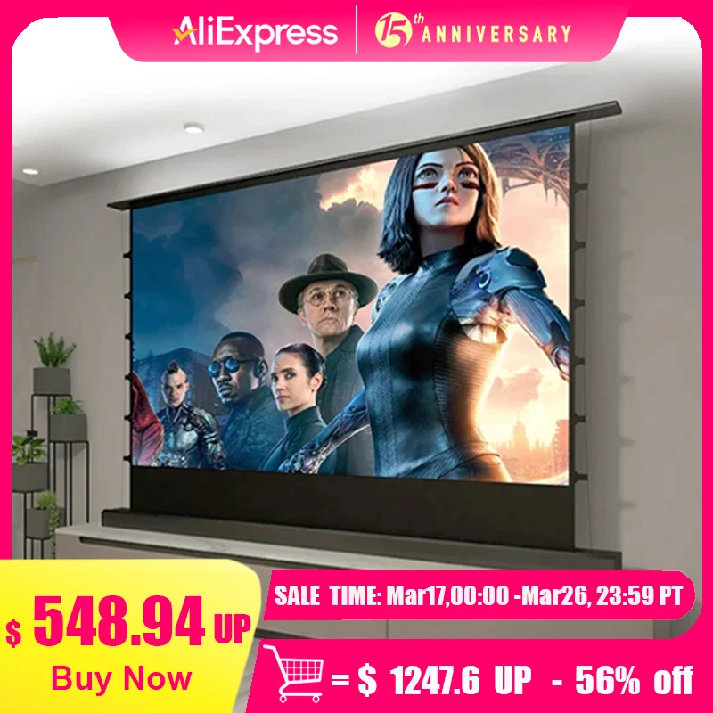 150 Inch Max Electric ALR CLR Rollable Floor Rising Long Throw Projector Screen Grey Crystal Ambient Light Rejecting HD 3D 8K