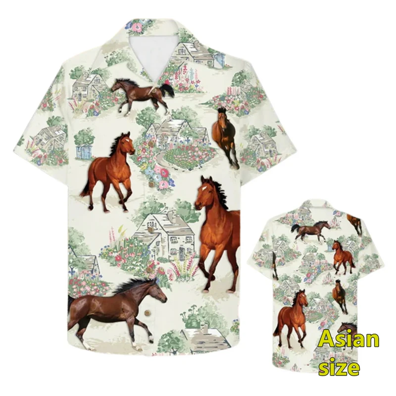 Hawaiian Shirts Animal Horse Graphic 3d Print Beach Shirt Men Women Fashion Lapel Blouses Button Up Horse Lover Men's Clothing