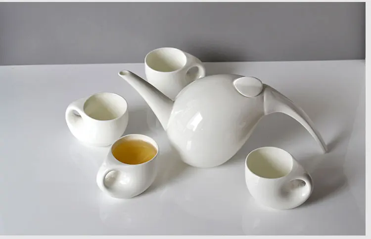 Plain white bone china tea pot & cup set , water drop shape, five-piece set, english tea set, teapot for tea, ceramic coffee set